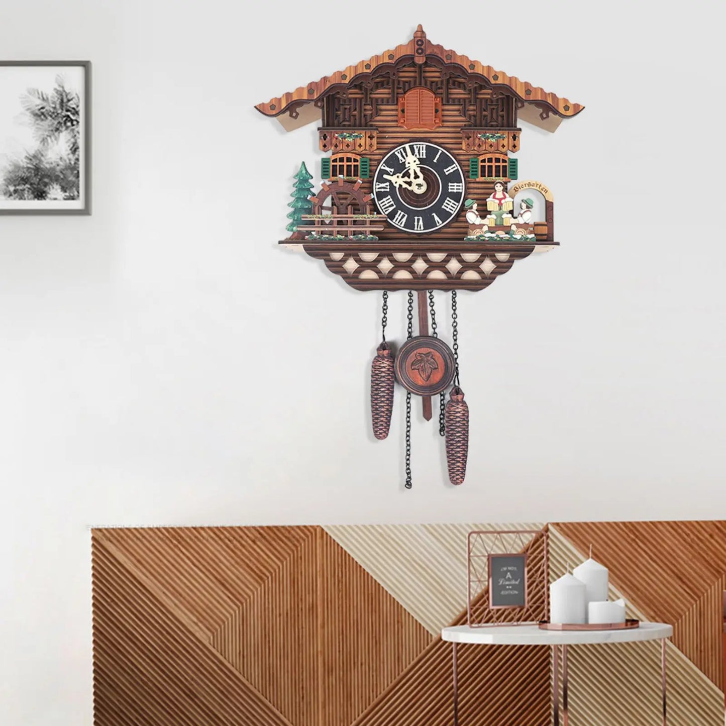 Creative Bird Cuckoo Wall Clock With Swinging Wings Wooden Quartz