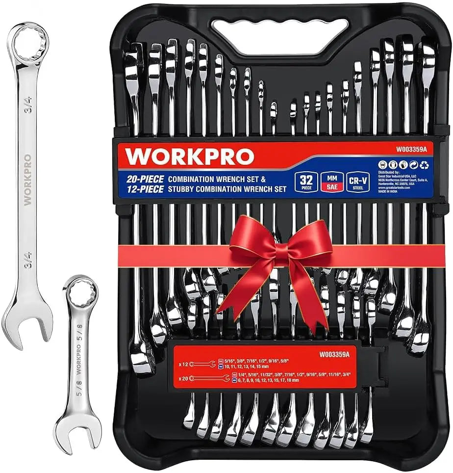 SAE And Metric Wrench Set With Stubby Wrenches And Organizer