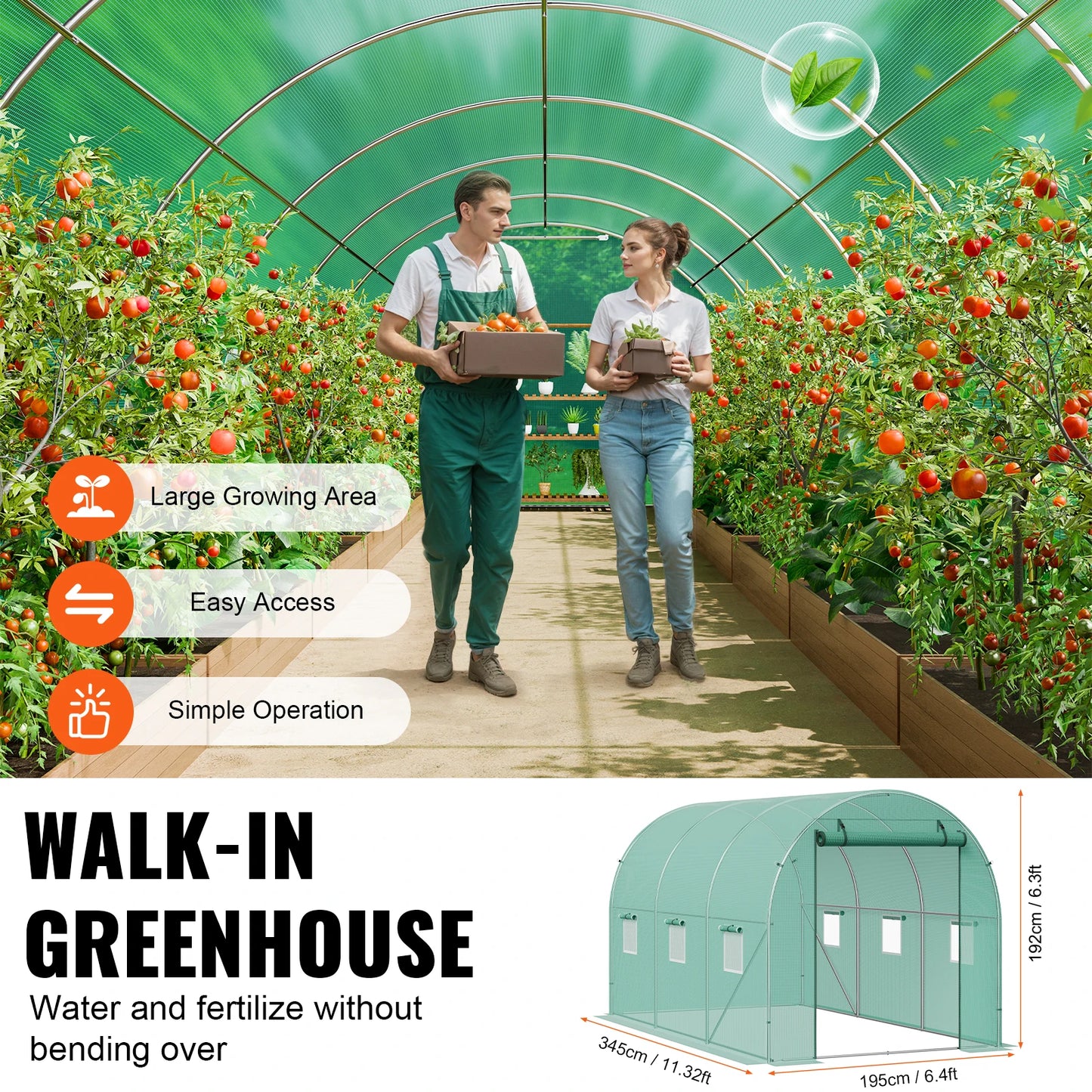 SucceBuy Walk In Tunnel Greenhouse With Steel Frame PE Cover