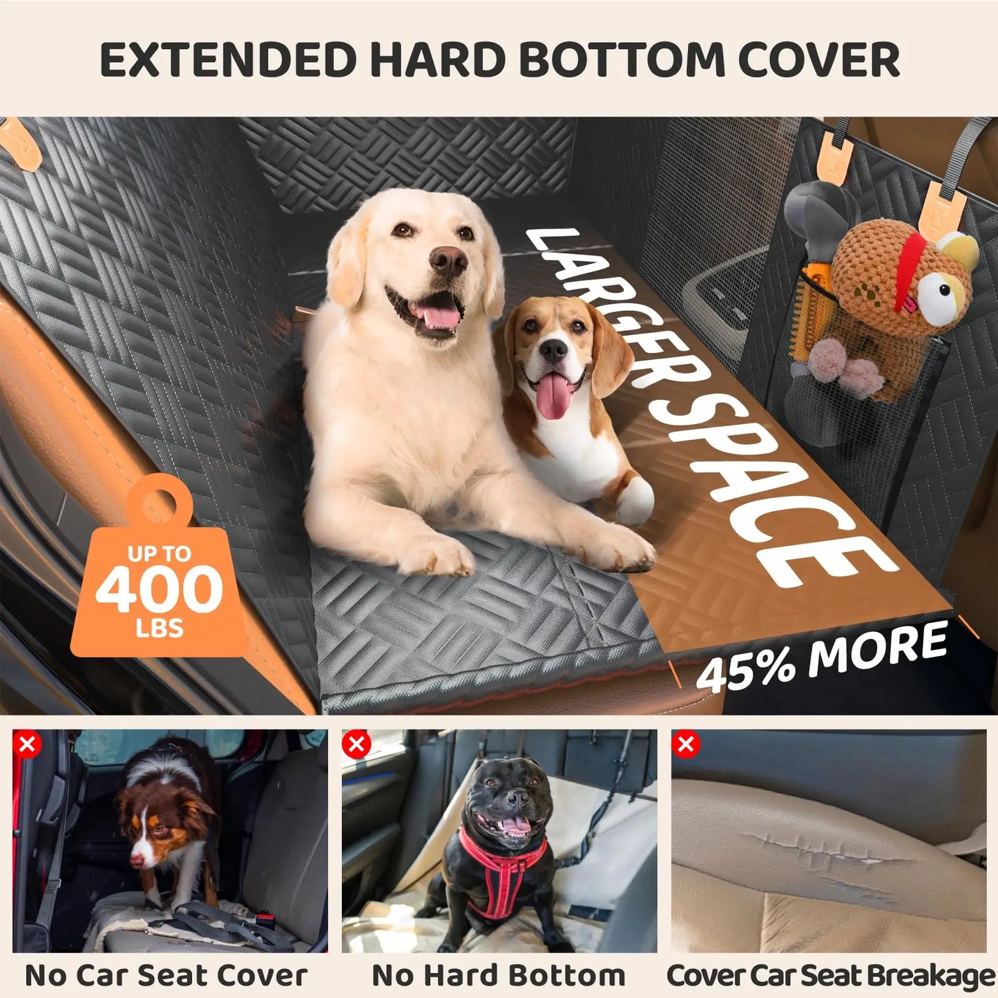 NONECN Car Rear Seat Dog Hammock Cover Hard Bottom Extender