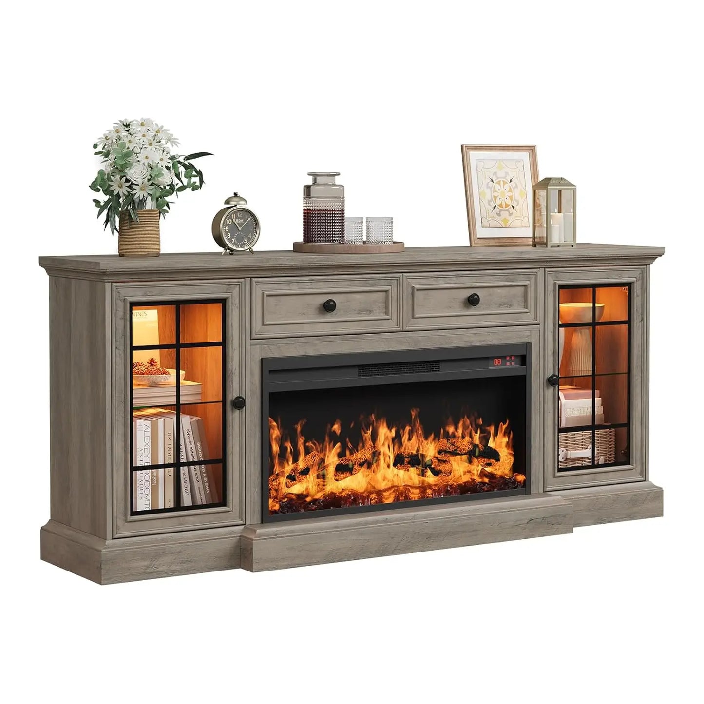 Contemporary TV Stand With Electric Fireplace And LED Lights