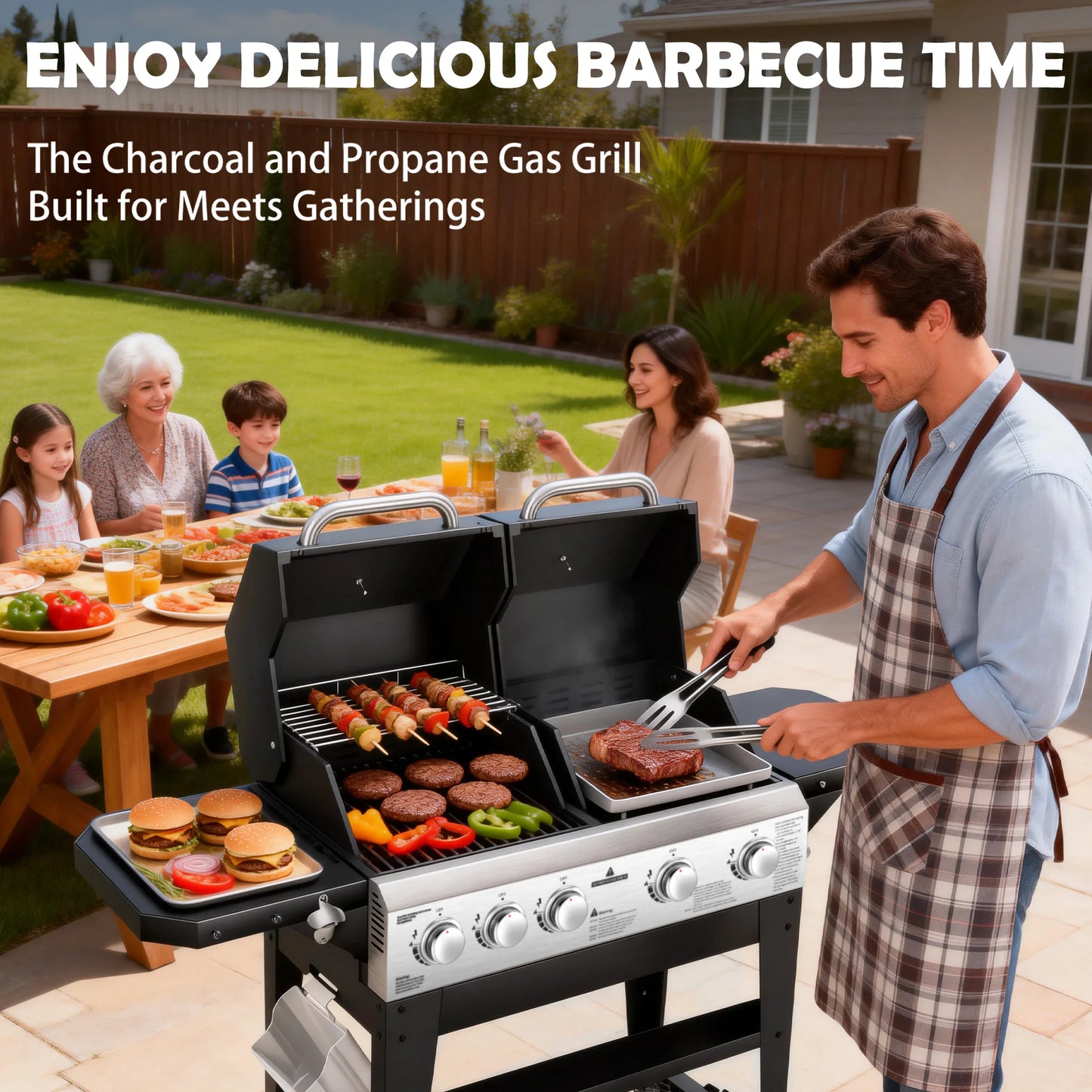 Gas Grill And Flat Top Griddle 54000 BTU Dual Cooking