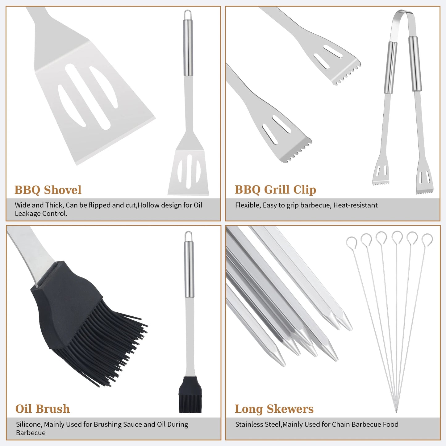 NONECN 20Pcs Barbecue Utensils Set Stainless Steel Grill Tools