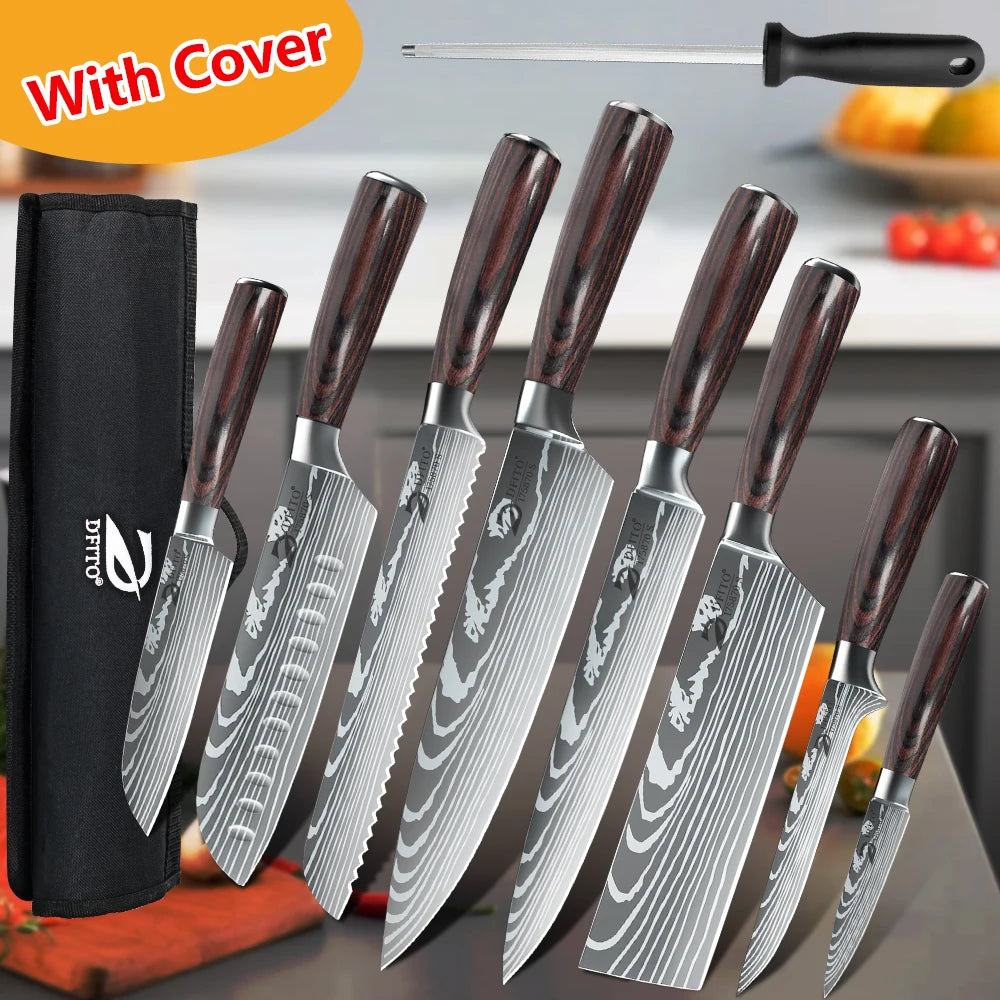 Kepeak Kitchen Knife Set Stainless Steel Chef Santoku