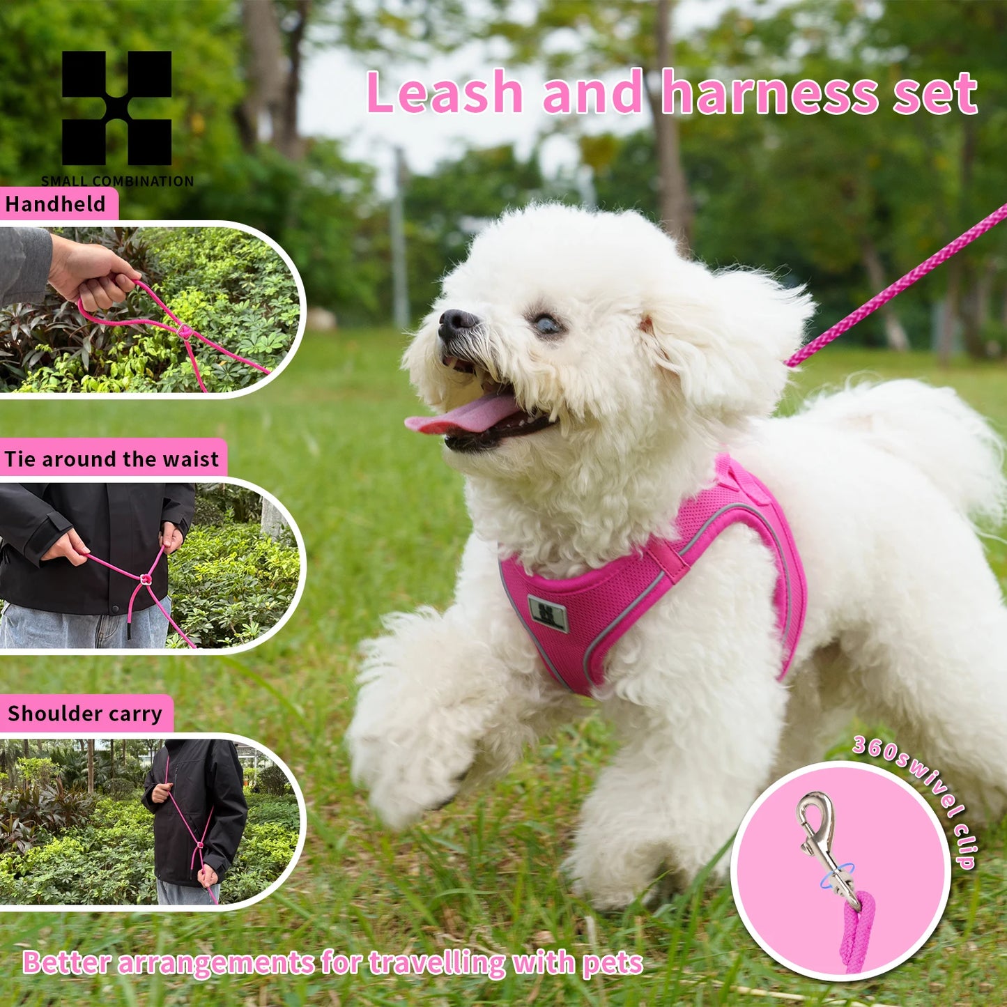 Dog Harness Leash Set Reflective Adjustable For Dogs