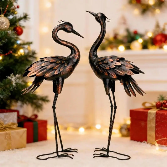 Metal Crane Garden Statue Handcrafted Yard Art For Patio And Lawn