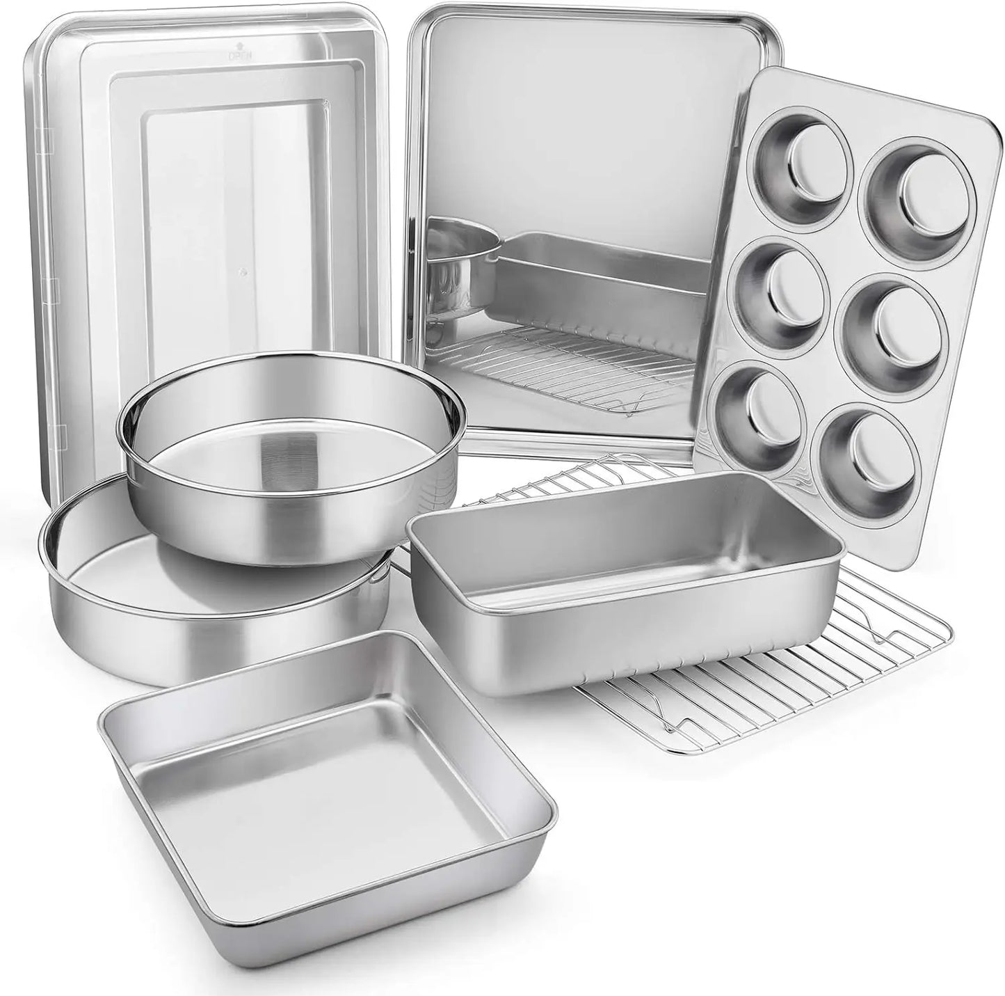 Stainless Steel Baking Pan Set with Lid and Cooling Rack