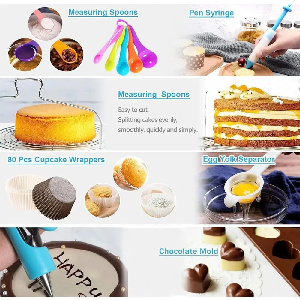 Silicone Bakeware Set With Cake Decorating Kit And Rotating Turntable