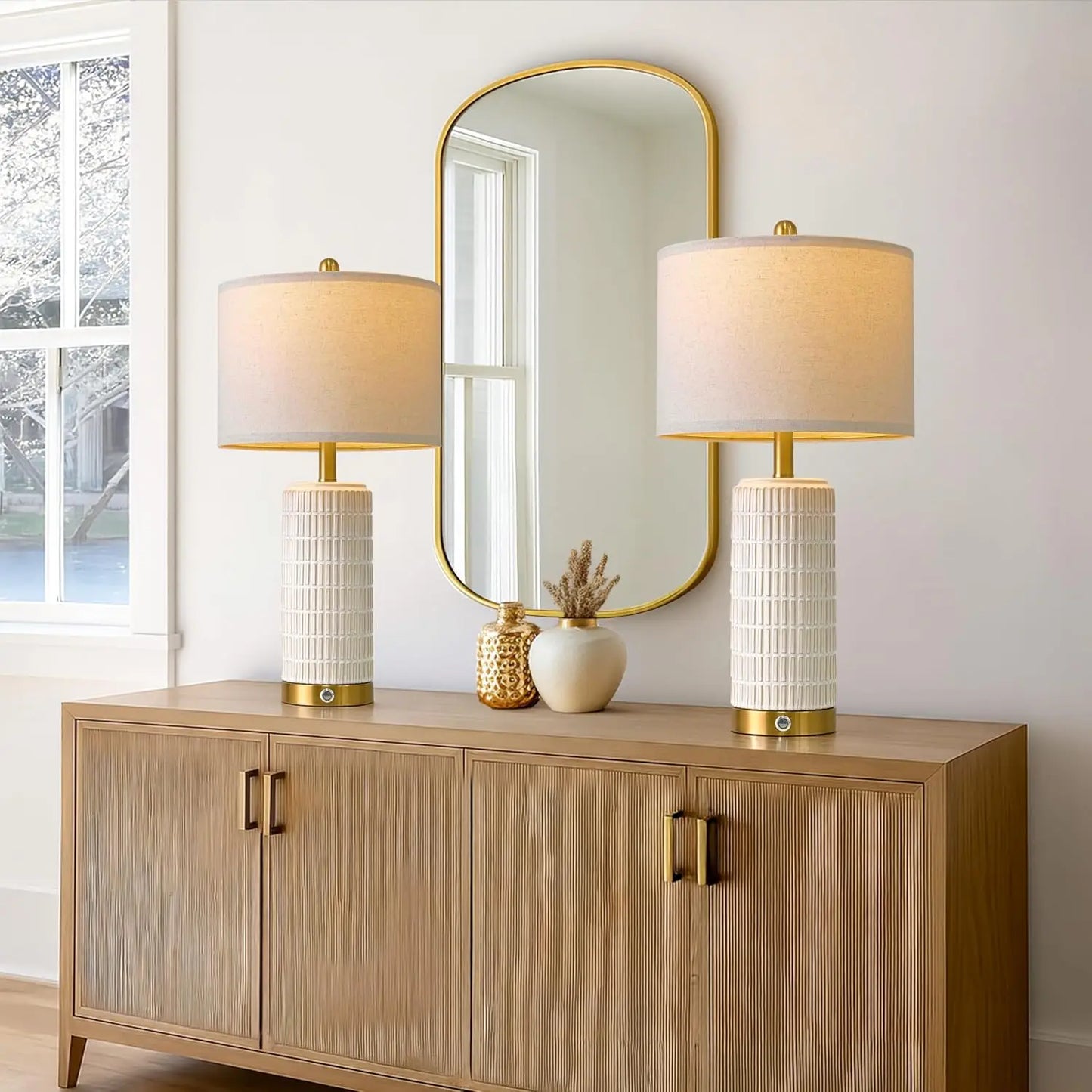 Modern Touch Dimmable Nightstand Lamp With USB A C Ports