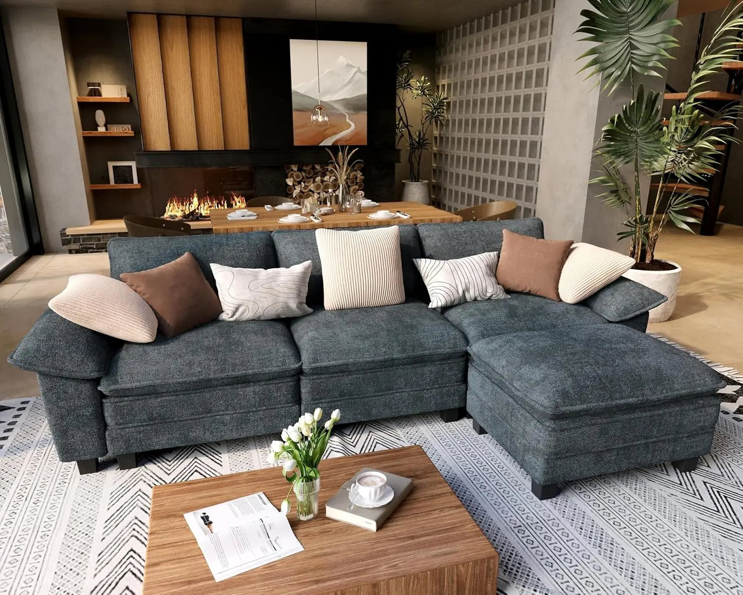 L Shaped Modular Cloud Couch Sectional Sofa With Ottoman