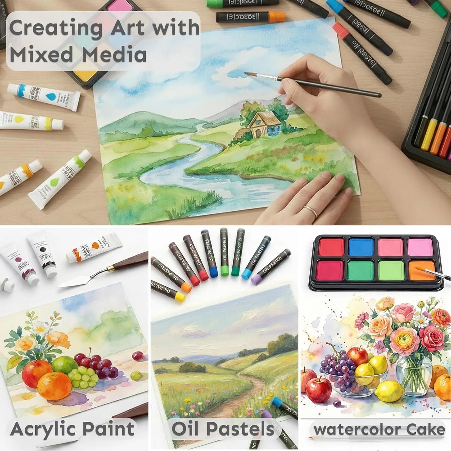 Wooden Art Set 175 Piece With Drawing Pads And Paints