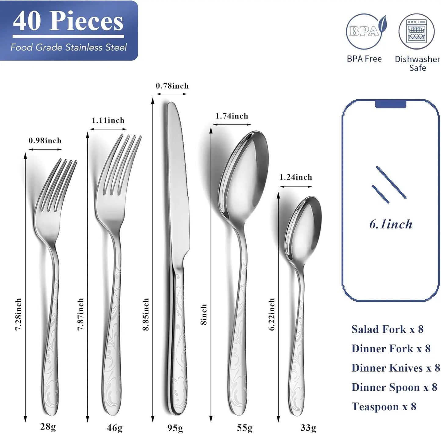 Stainless Steel Flatware Set With Patterned Handles