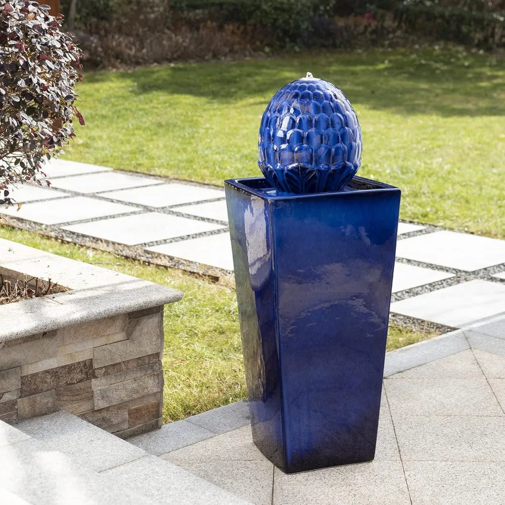 Ceramic Outdoor Water Fountain With LED Light For Garden Patio