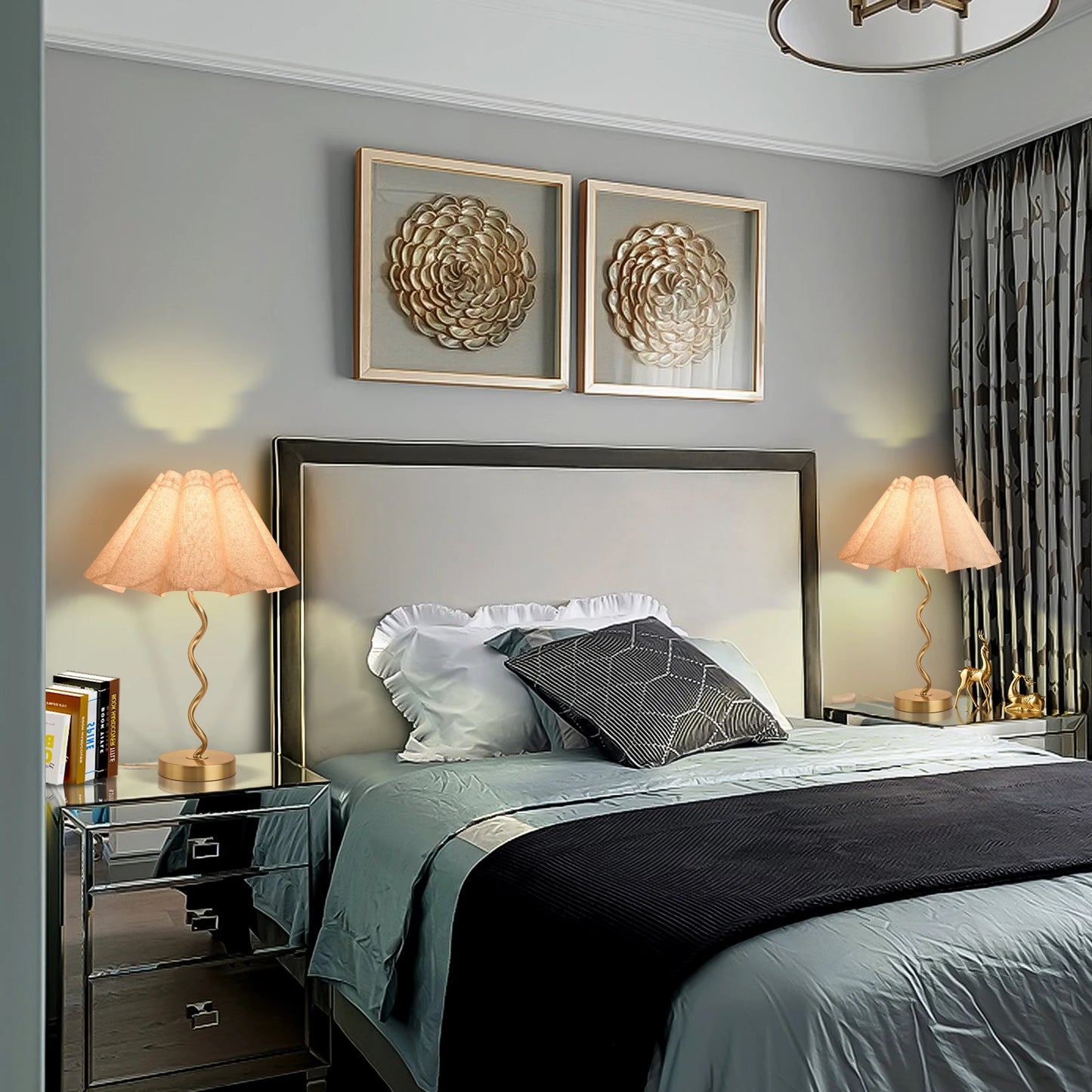 Modern Table Lamp Scalloped Pleated Bedside Nightstand Decor