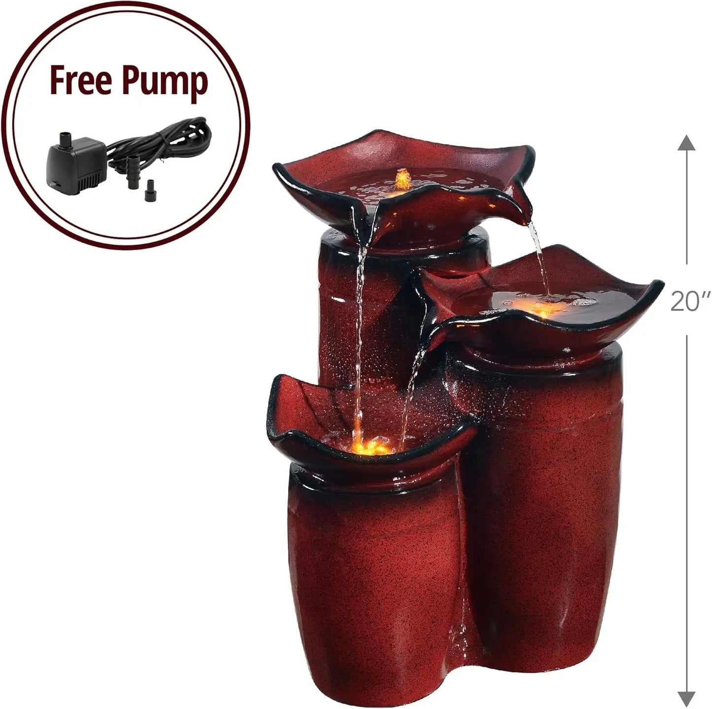 Three-Tier Outdoor Water Fountain With LED Lights And Pump