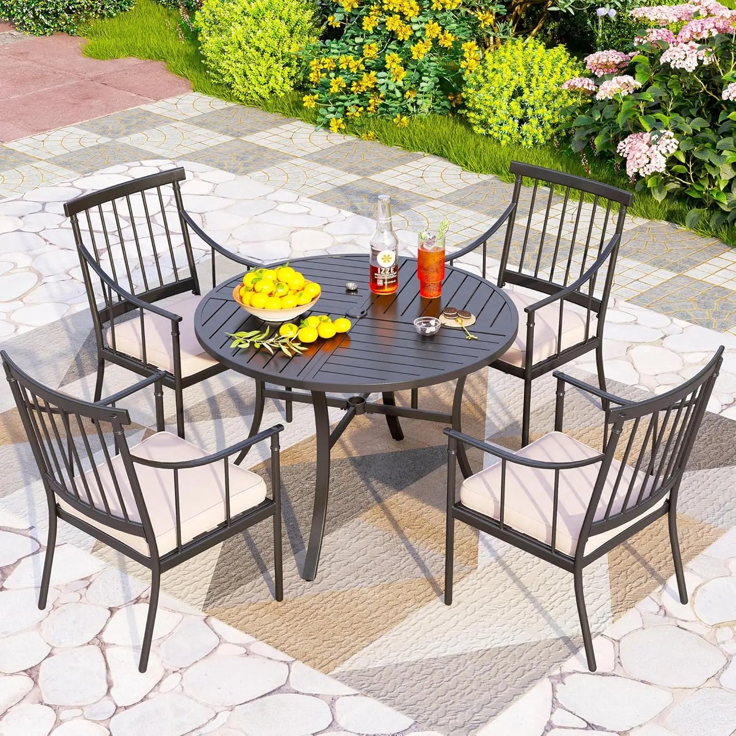 Outdoor Round Patio Dining Table All Weather Metal