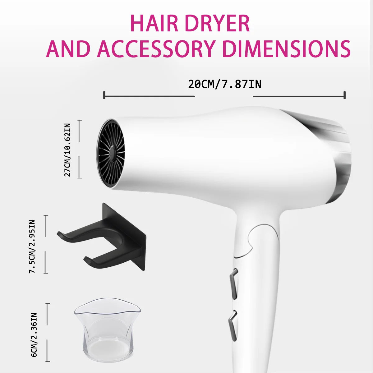 Foldable Fast Drying Hair Dryer with Diffuser for Curly Hair, Nozzle , With Hot/Warm/Cold Wind, 2 Speed Control Gentle And Safe