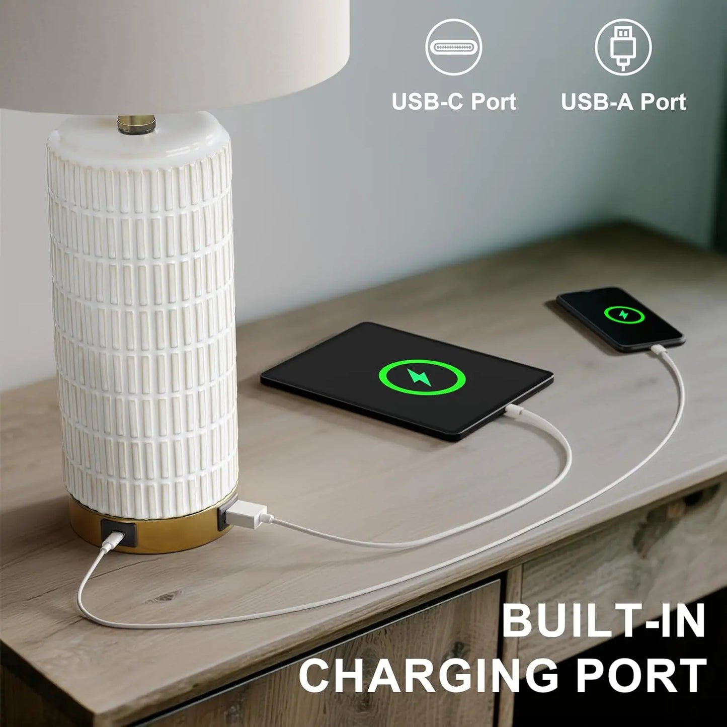 Modern Touch Dimmable Nightstand Lamp With USB A C Ports