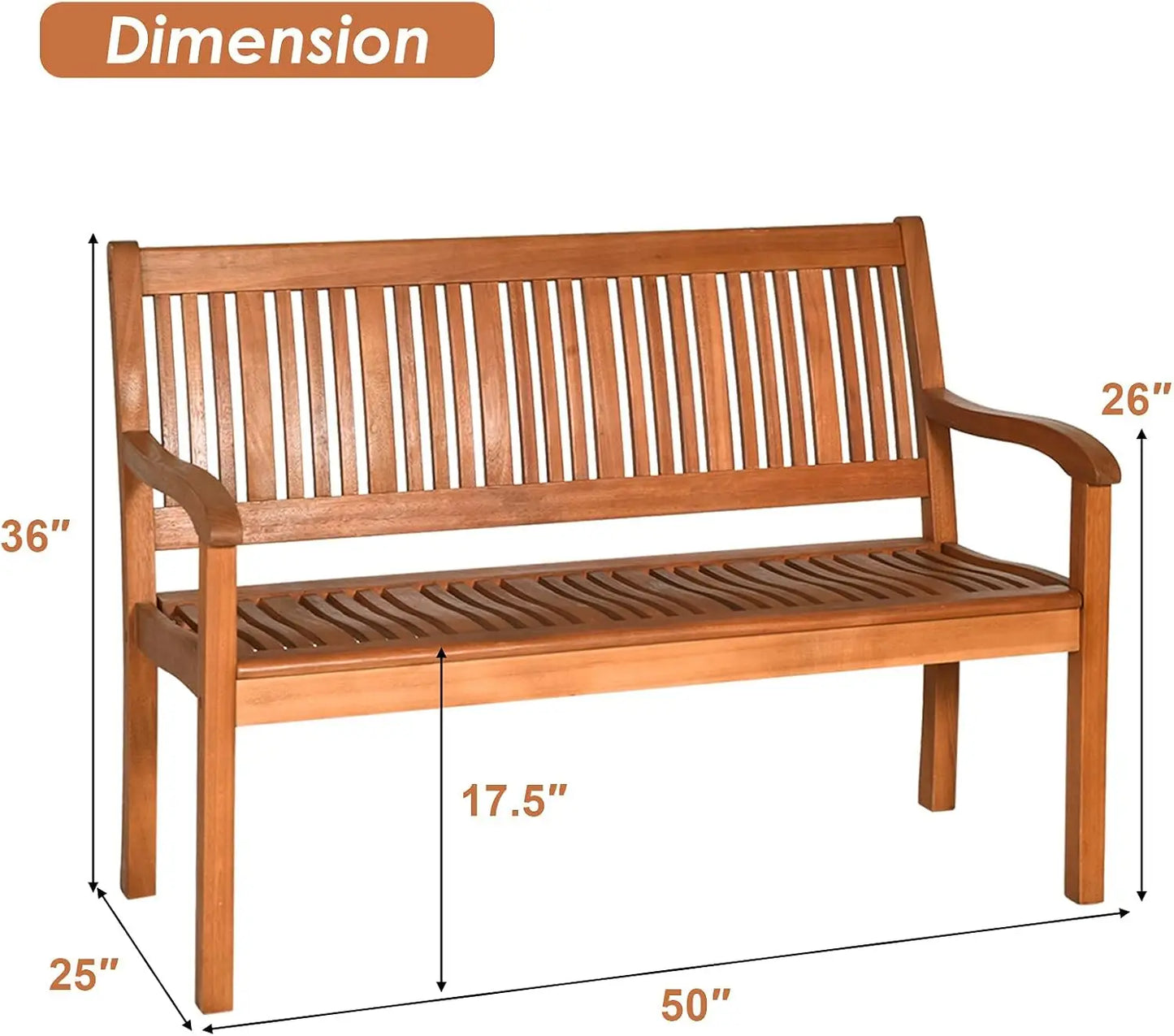 Outdoor Wooden Bench With Curved Armrests And Backrest