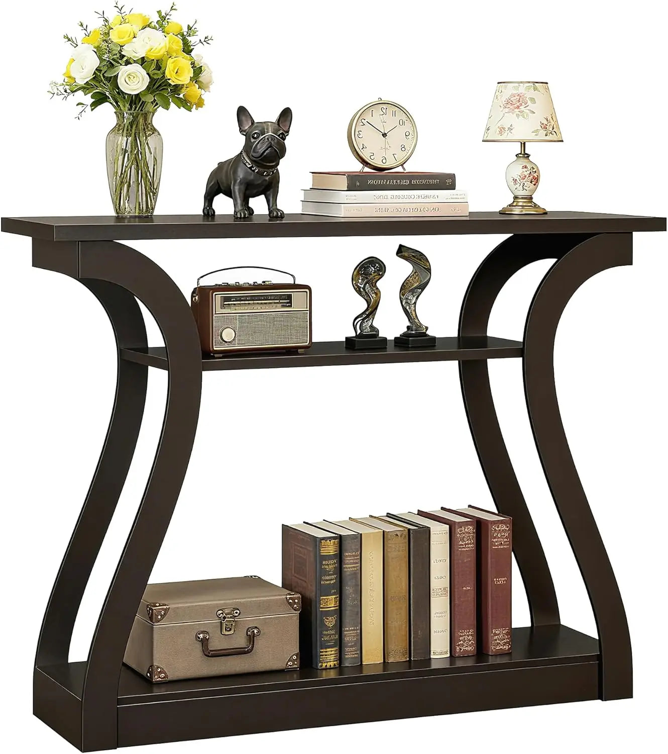 Minimalist Wood Console Table For Entryway With 3 Tier Storage