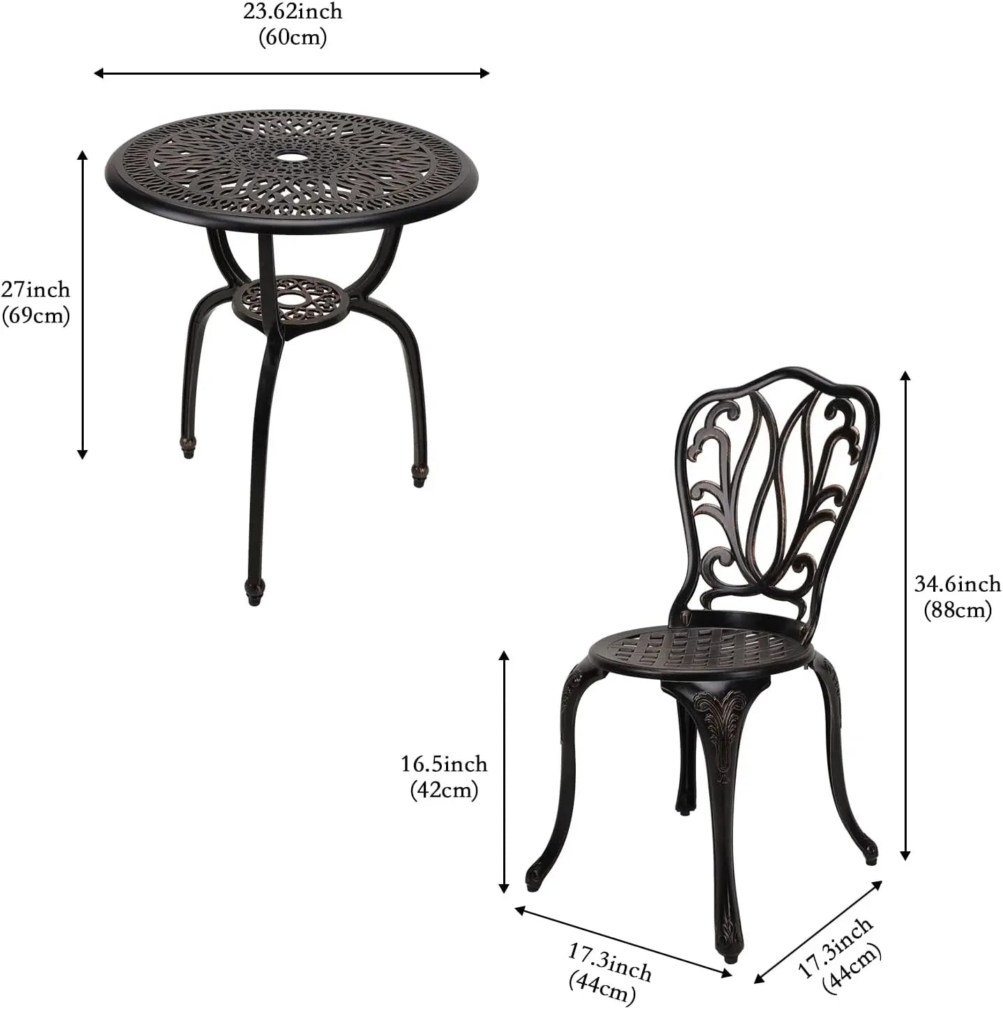 3 Piece Patio Bistro Set Cast Aluminum Table Outdoor Garden