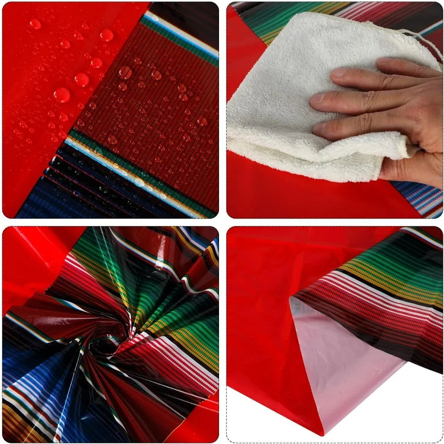 Mexican Fiesta Round Tablecloth Striped Serape Waterproof Plastic