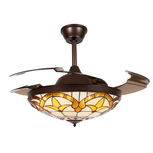 Bymaocar Tiffany Ceiling Fan With Lights Remote Control 3 Speed