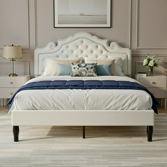 HOOMIC Velvet Bed Frame With Adjustable Tiara Headboard