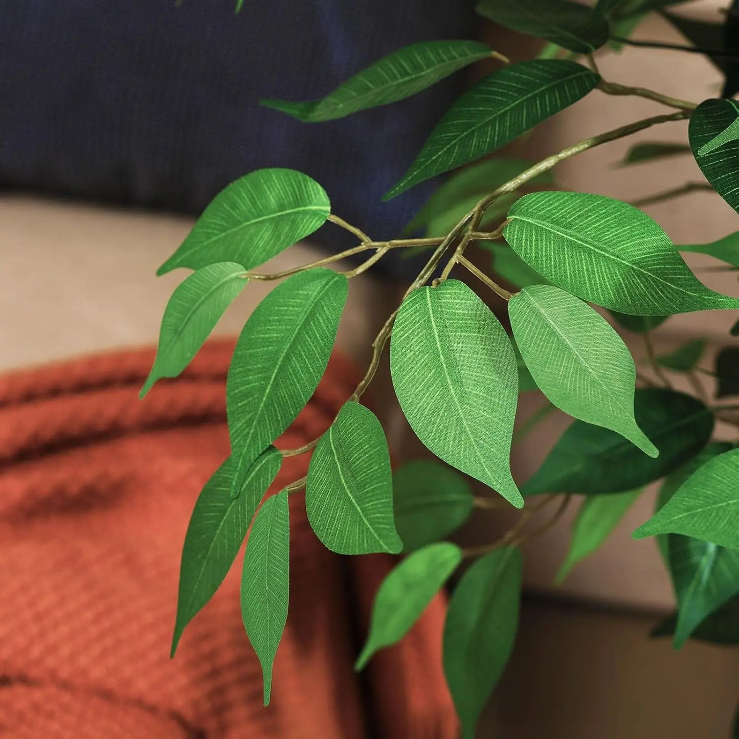 Artificial Ficus Tree With Wood Trunk In Plastic Pot