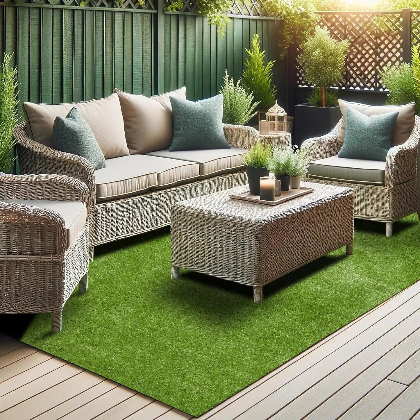 Lifelike Artificial Grass Rug Indoor Outdoor With Drainage Holes