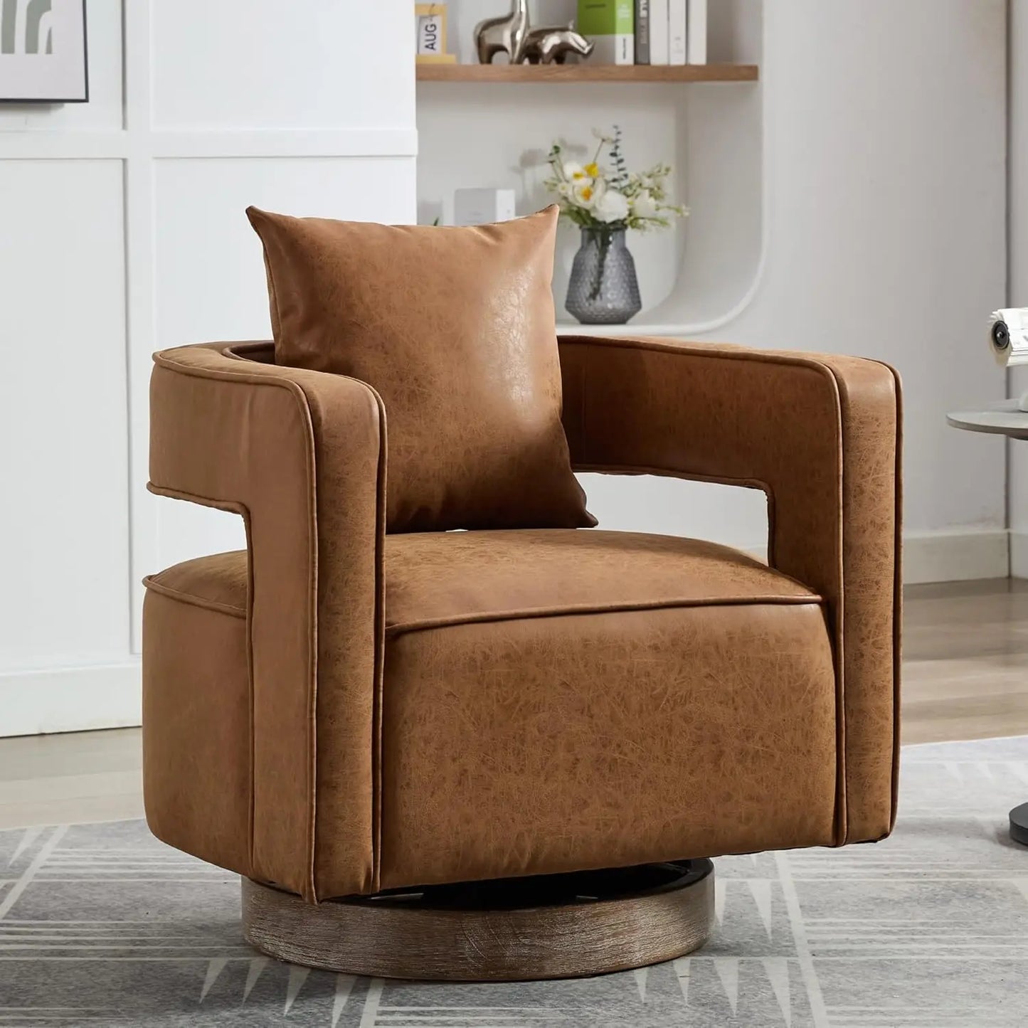 Upholstered Swivel Accent Chair Set Of 2 Open Back Barrel Chair