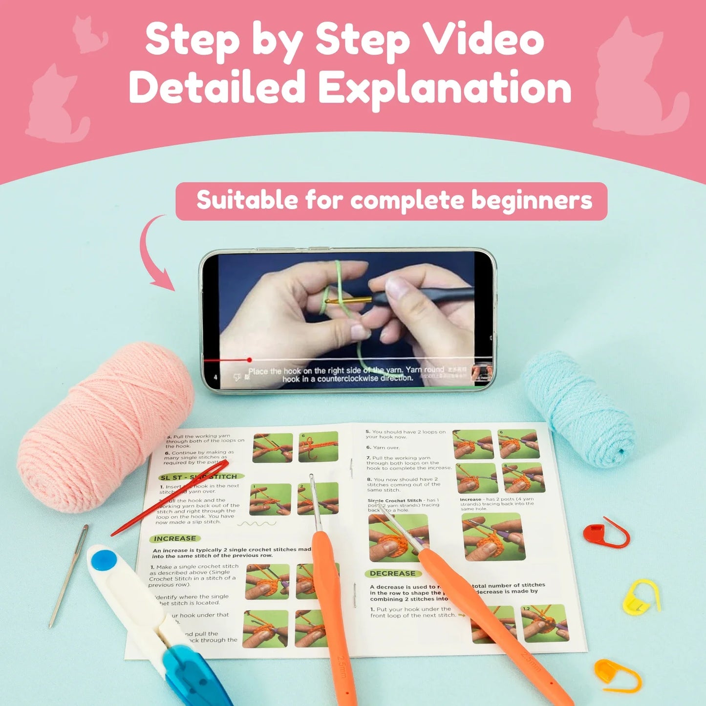 Beginner Cat Crochet Kit With Accessories And Tutorial Included