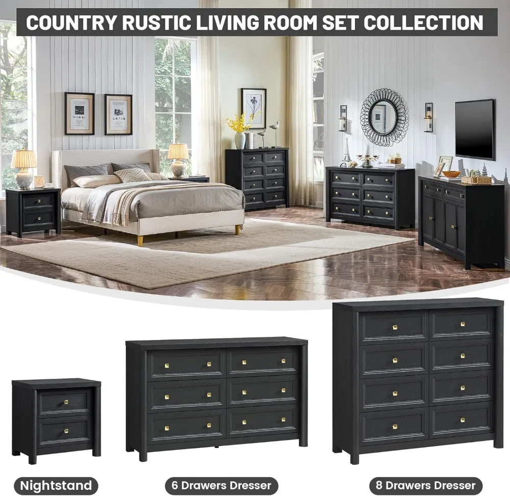 Farmhouse 6 Drawer Dresser For Bedroom In Solid Wood