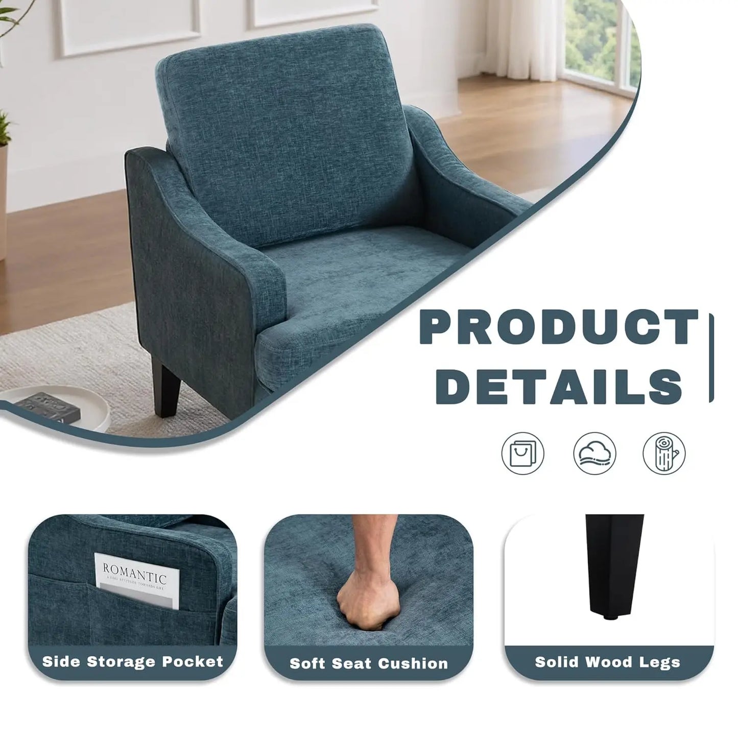 MOYU Accent Chairs Set Of 2 Mid Century Upholstered Armchairs Chenille