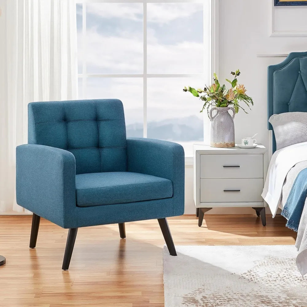 Mid-Century Modern Upholstered Living Room Accent Chair Button Tufted Back