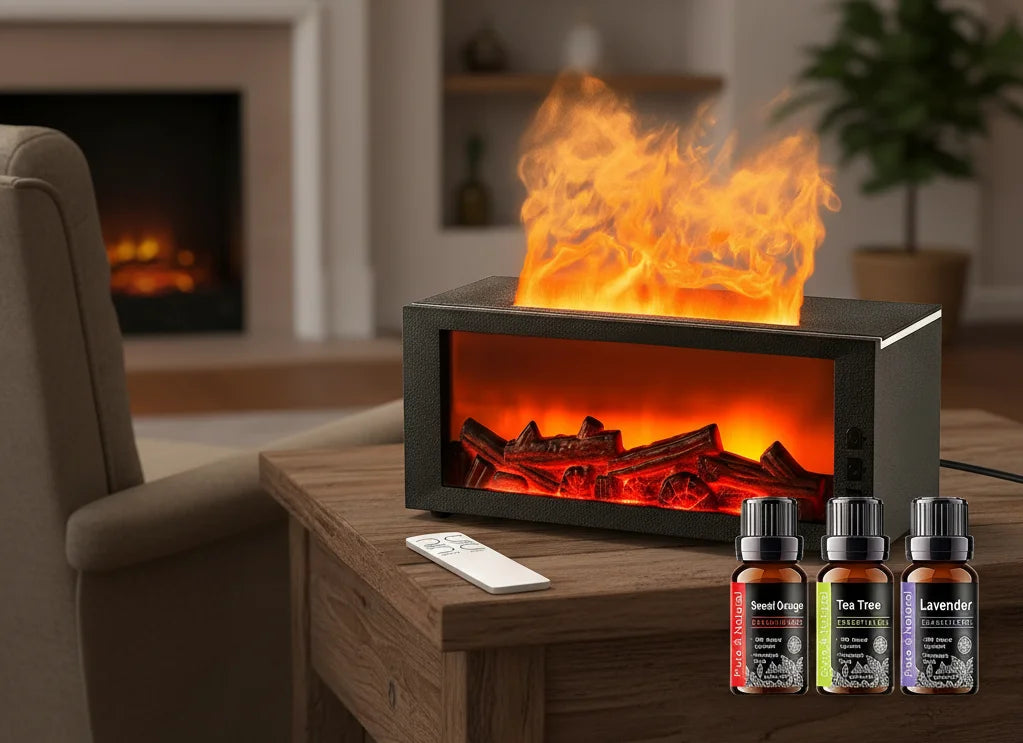 Miflame Quiet Fireplace Ultrasonic Humidifier With Aroma Diffuser LED