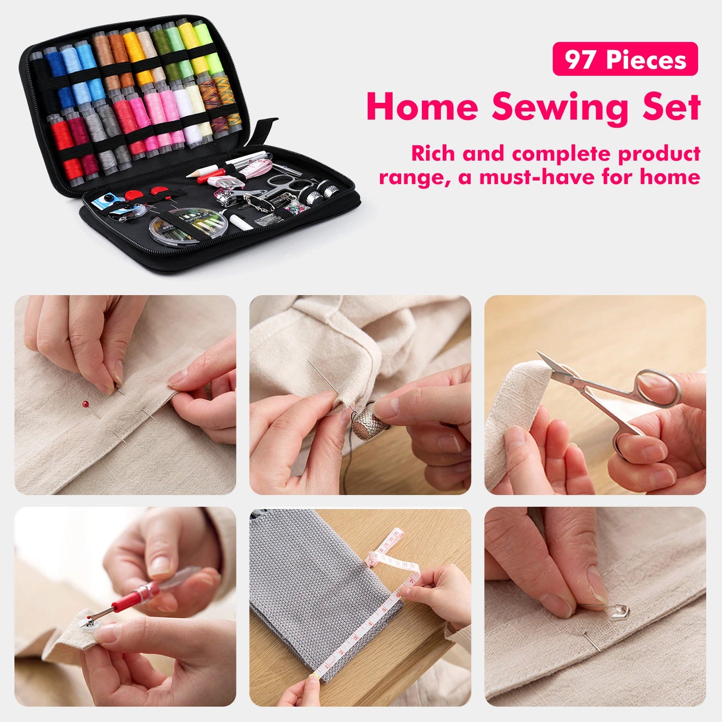 97-Piece Household Sewing Kit With Needles Thread Scissors And Travel Tools