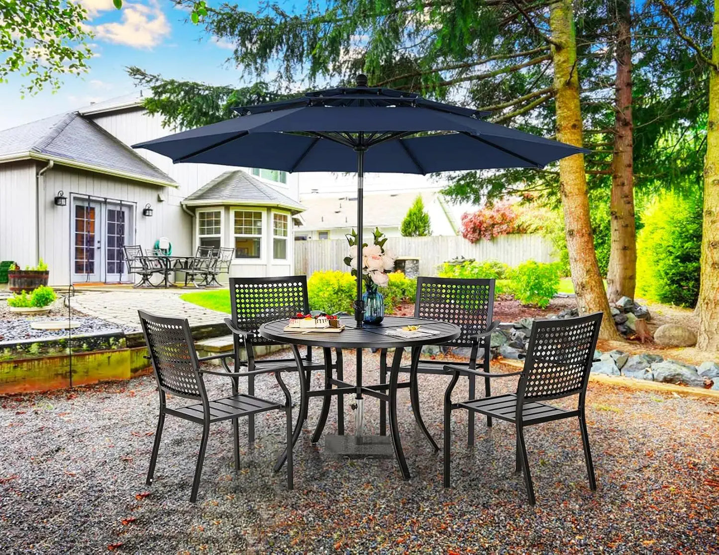 Outdoor Round Patio Dining Table All Weather Metal