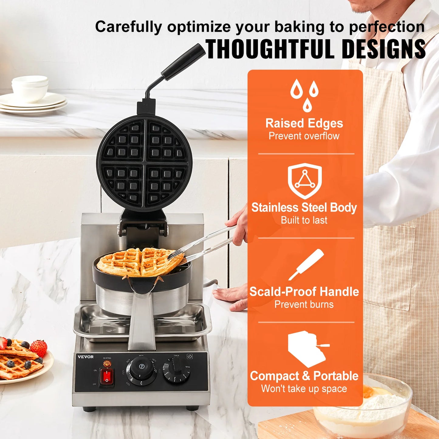 SucceBuy Electric Waffle Maker Stainless Steel Nonstick