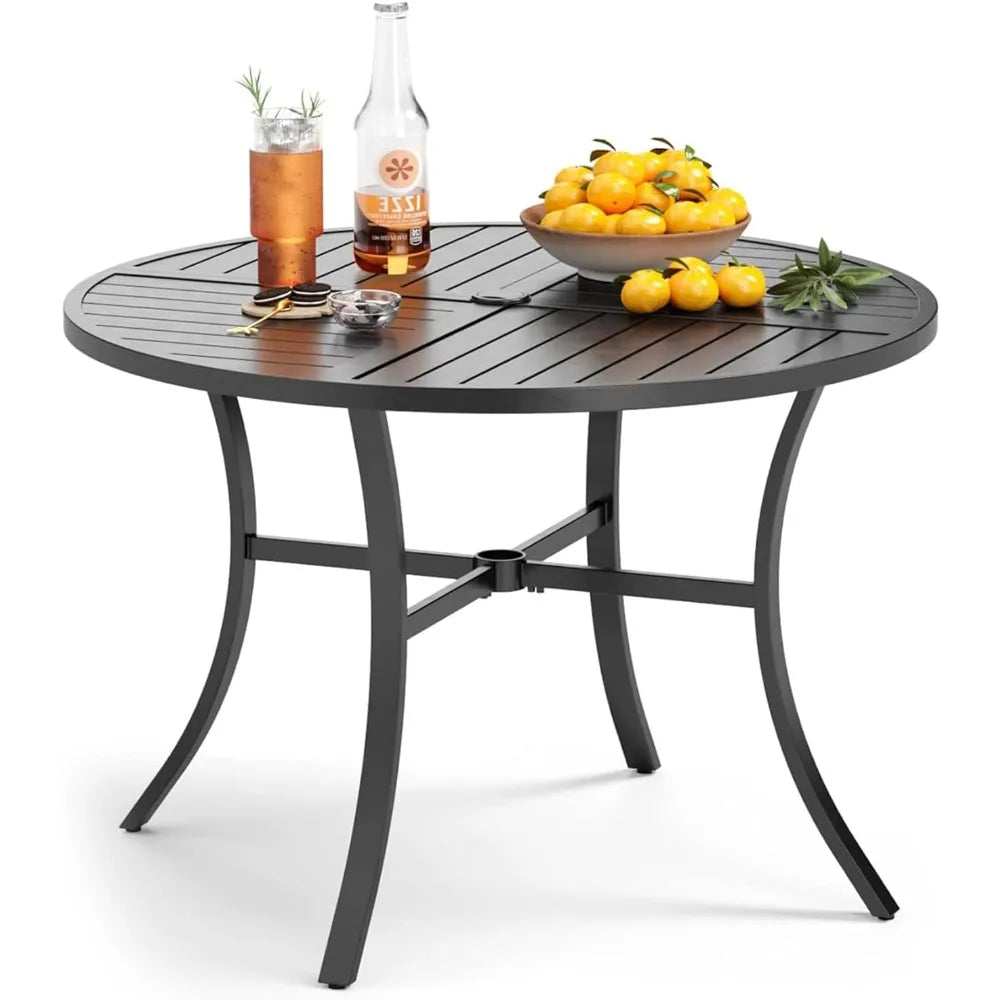 Outdoor Round Patio Dining Table All Weather Metal