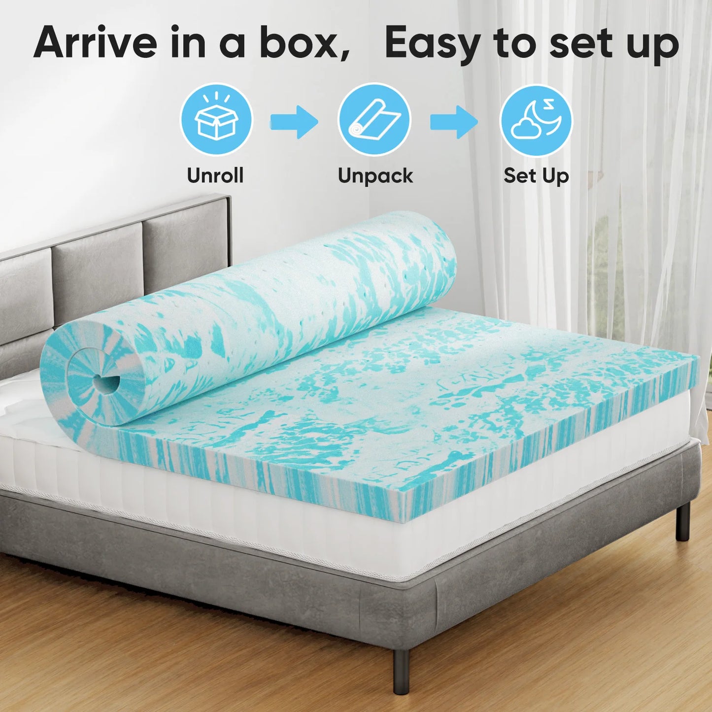 JHK Gel Memory Foam Mattress Topper Cooling For Bedroom Comfort