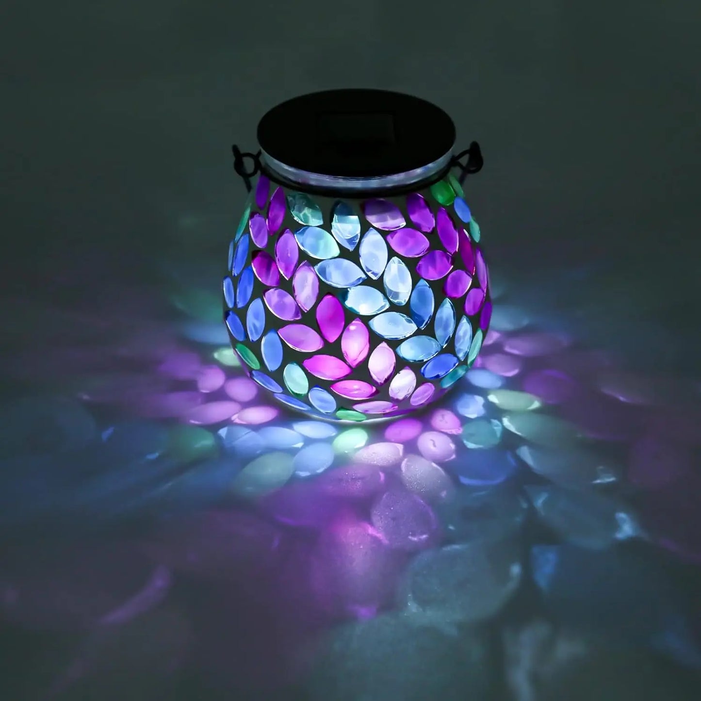 XMSJ Mosaic Solar Lanterns Outdoor Glass Hanging Lights