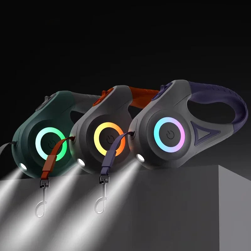 Automatic Retractable Dog Leash With LED Flashlight Nylon Lead