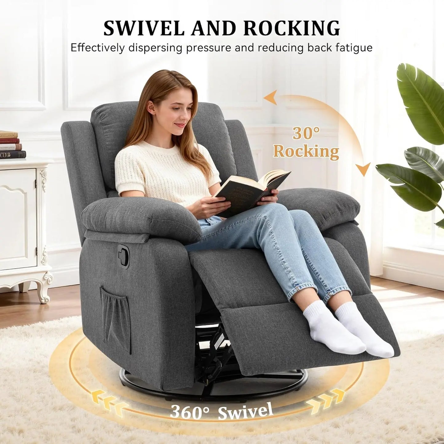 Recliner Chair 360 Swivel Rocker For Small Compact Spaces
