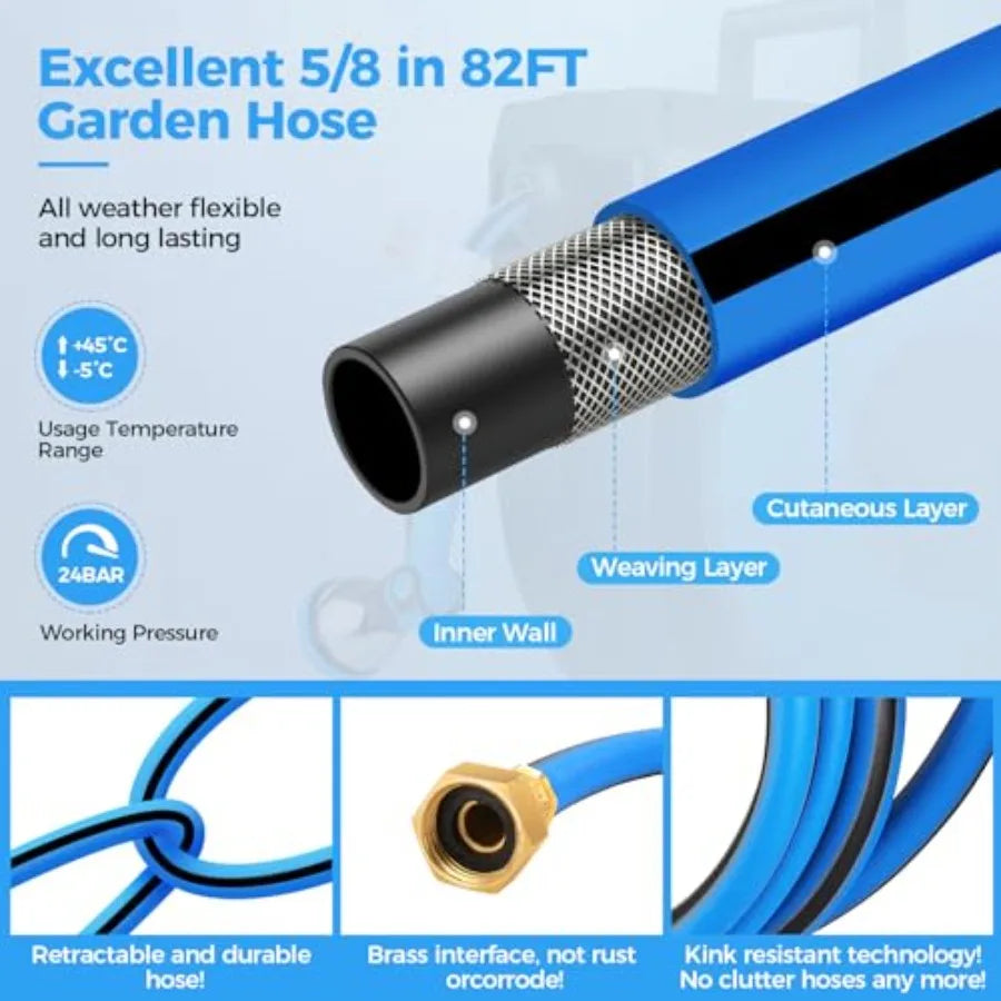 Retractable Garden Hose Reel With Wall Mount And Sprayer Nozzle