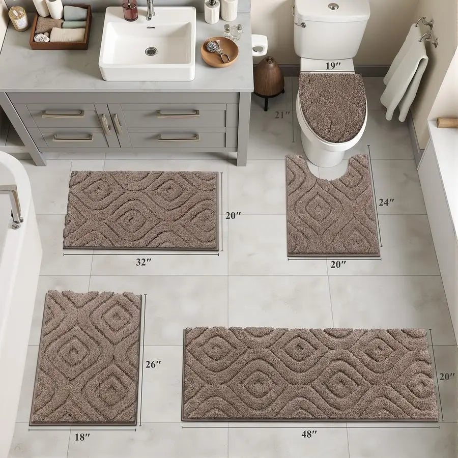 Five-Piece Bathroom Rug Set Ultra Soft Non Slip Toilet Cover