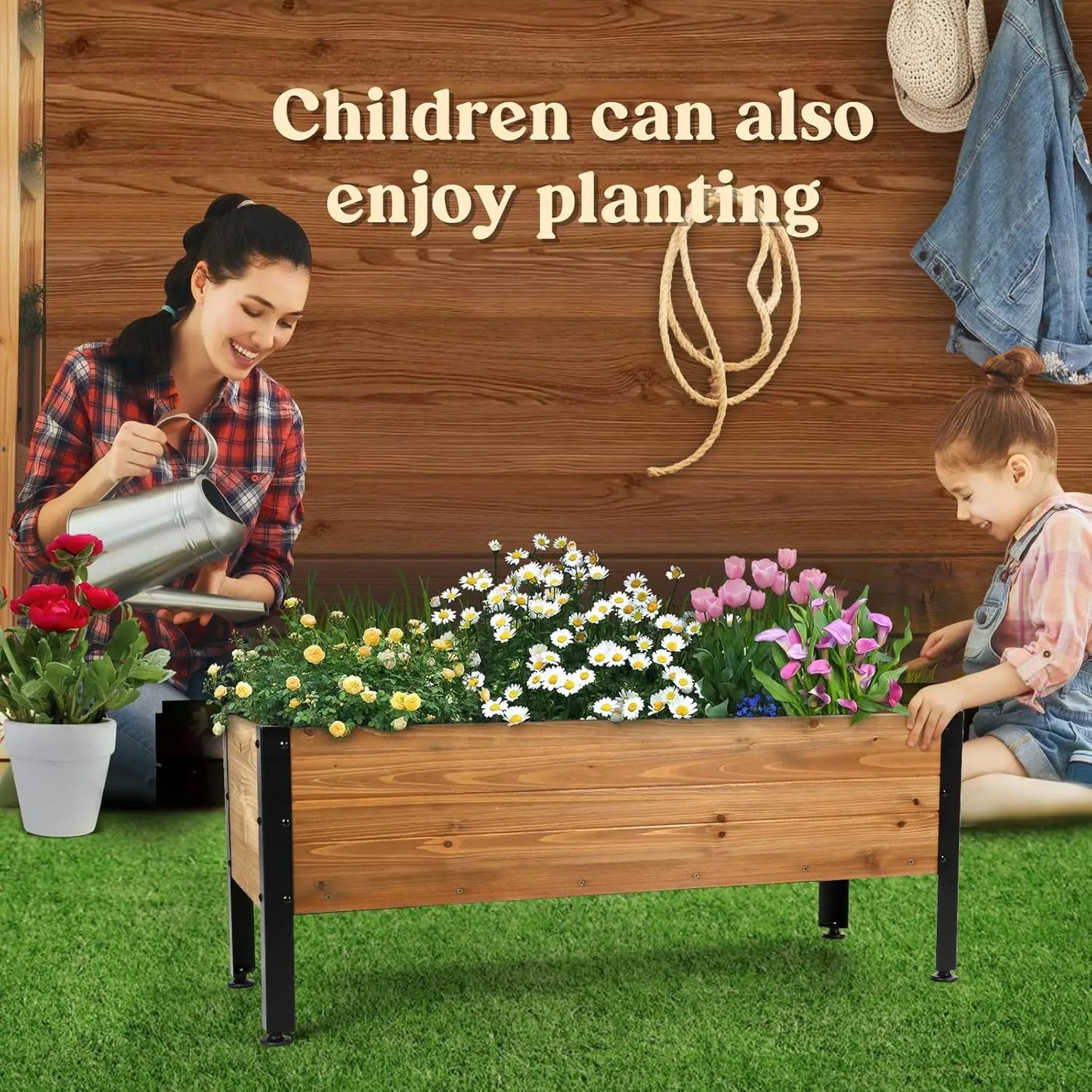 Rectangular Wooden Raised Garden Bed Planter Box For Outdoor Spaces