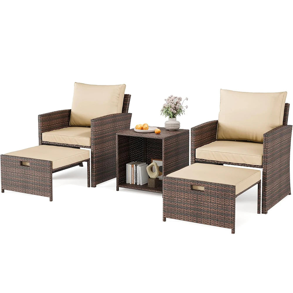 HiMISS 5-Piece All-Weather PE Rattan Patio Set With High Back Chairs Ottomans