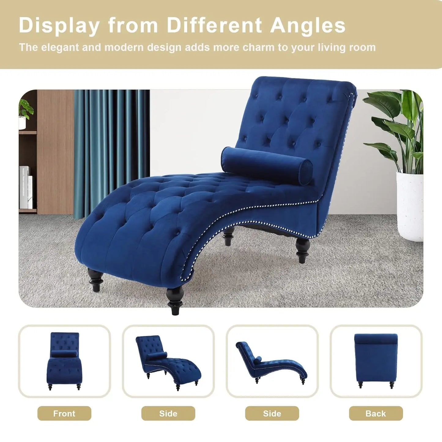 Velvet Tufted Chaise Lounge Chair With Pillow Indoor Living Room