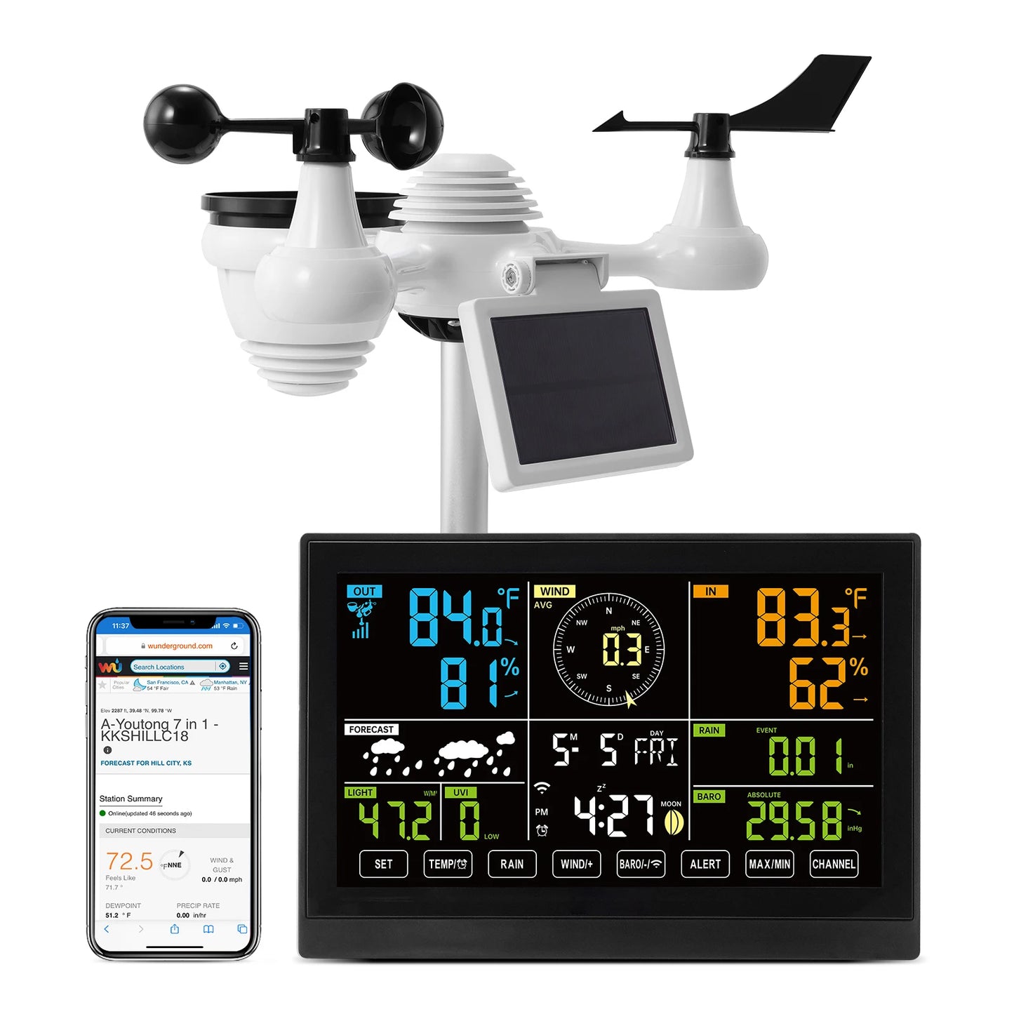 SucceBuy 7-In-1 Wi-Fi Weather Station With Temperature Humidity Alerts